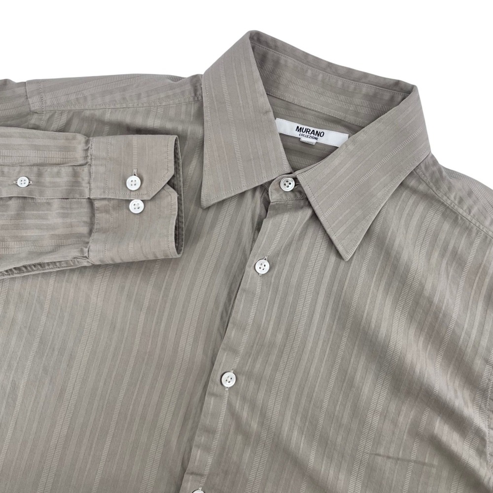 Murano Collezione Shirt Mens Medium Taupe Tonal Vertical Stripe Business Casual‎